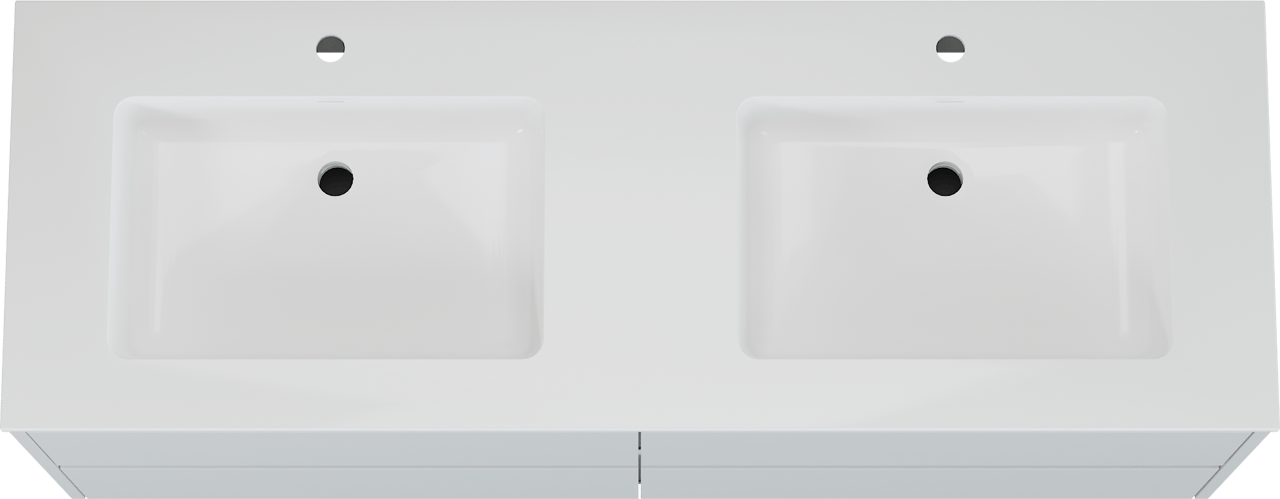 Storke Seda zwevend badkamermeubel 150 x 52 cm mat wit met Bilia dubbele wastafel in composietmarmer glanzend wit