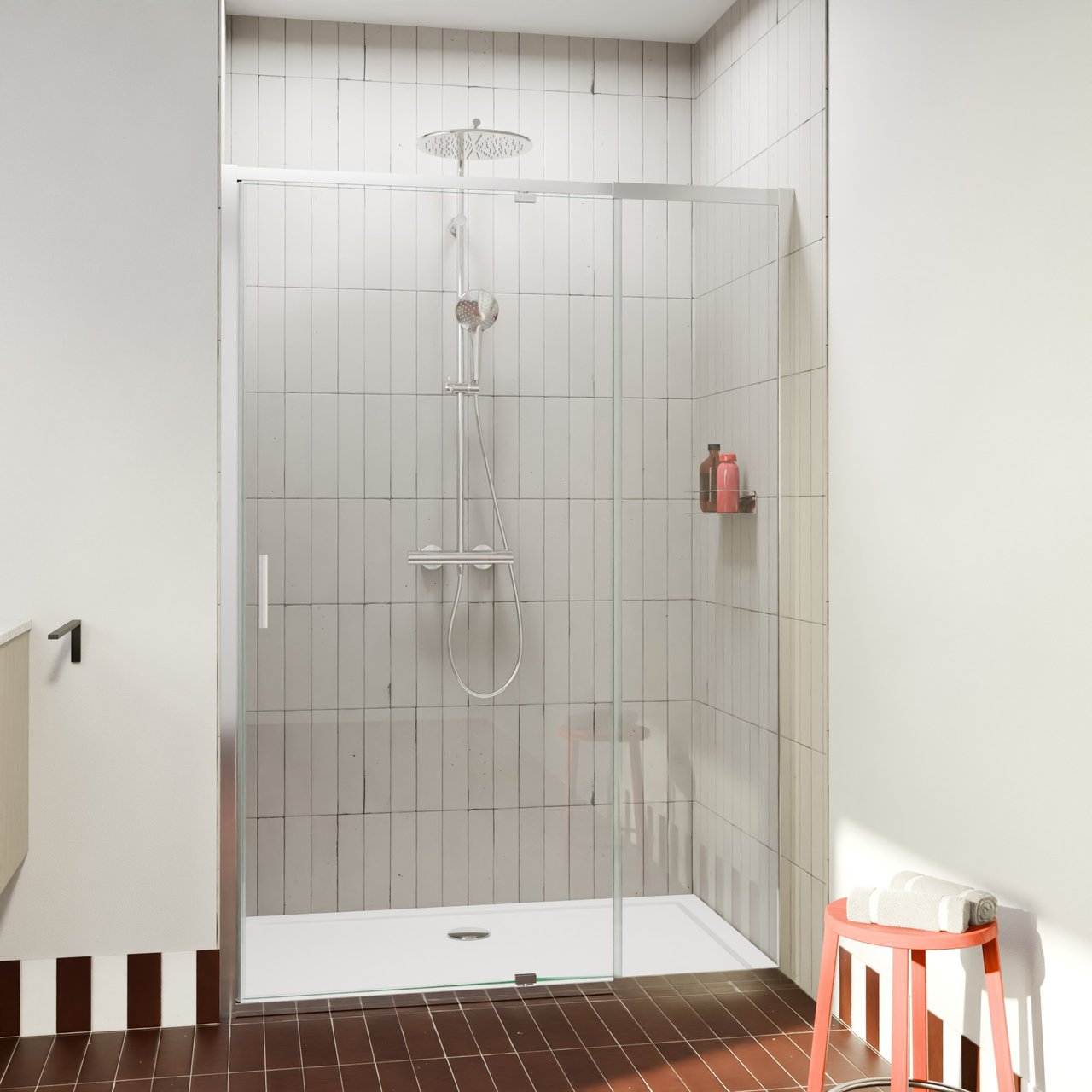 Luca Varess Vidor Telescope Dusche Drehtür 140 cm x 190 cm Klarglas glänzend Chrom Profil