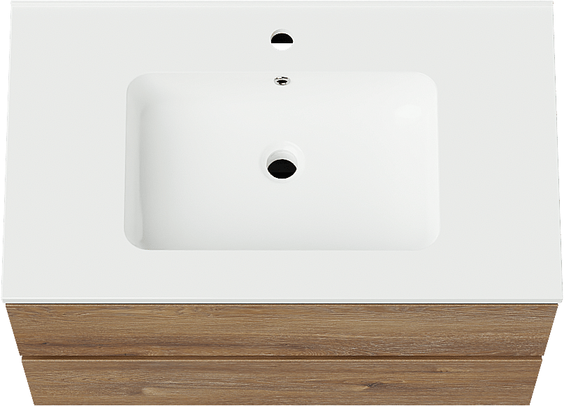 Linie Lado meuble salle de bains suspendu 80 x 46 cm chêne brun avec Vano plan simple en marbre composite blanc brillant