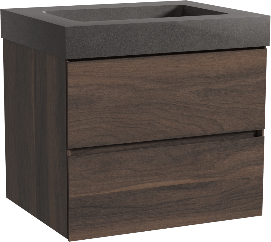 Storke Edge hängendes Möbelstück Set: 65 x 52 cm, Nussbaum, mit Scuro High Einzelwaschtisch, Quarz Schwarz matt