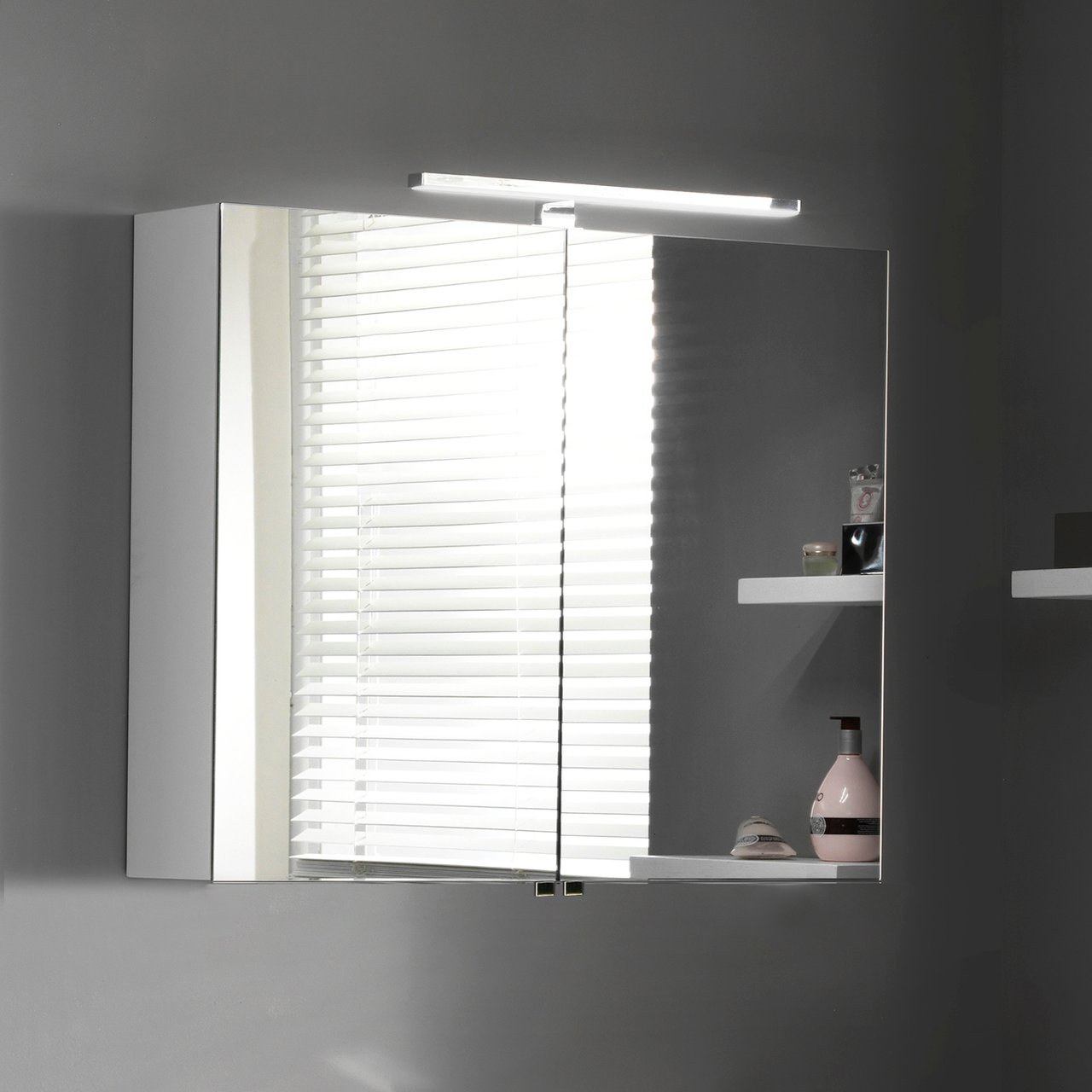 Balmani Mitra Spiegelschrank Bad: 90 x 72 cm, Weiß matt