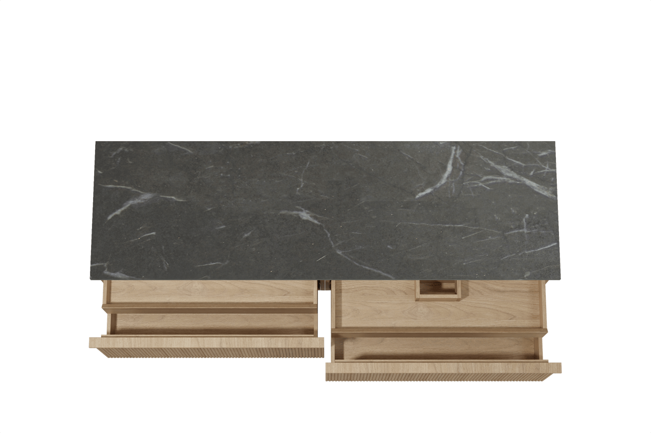 Balmani Forma meuble salle de bains suspendu 180 x 55 cm chêne naturel avec Stretto tablette simple ou double en marbre pietra grey, Nervure droite symétrique verticale