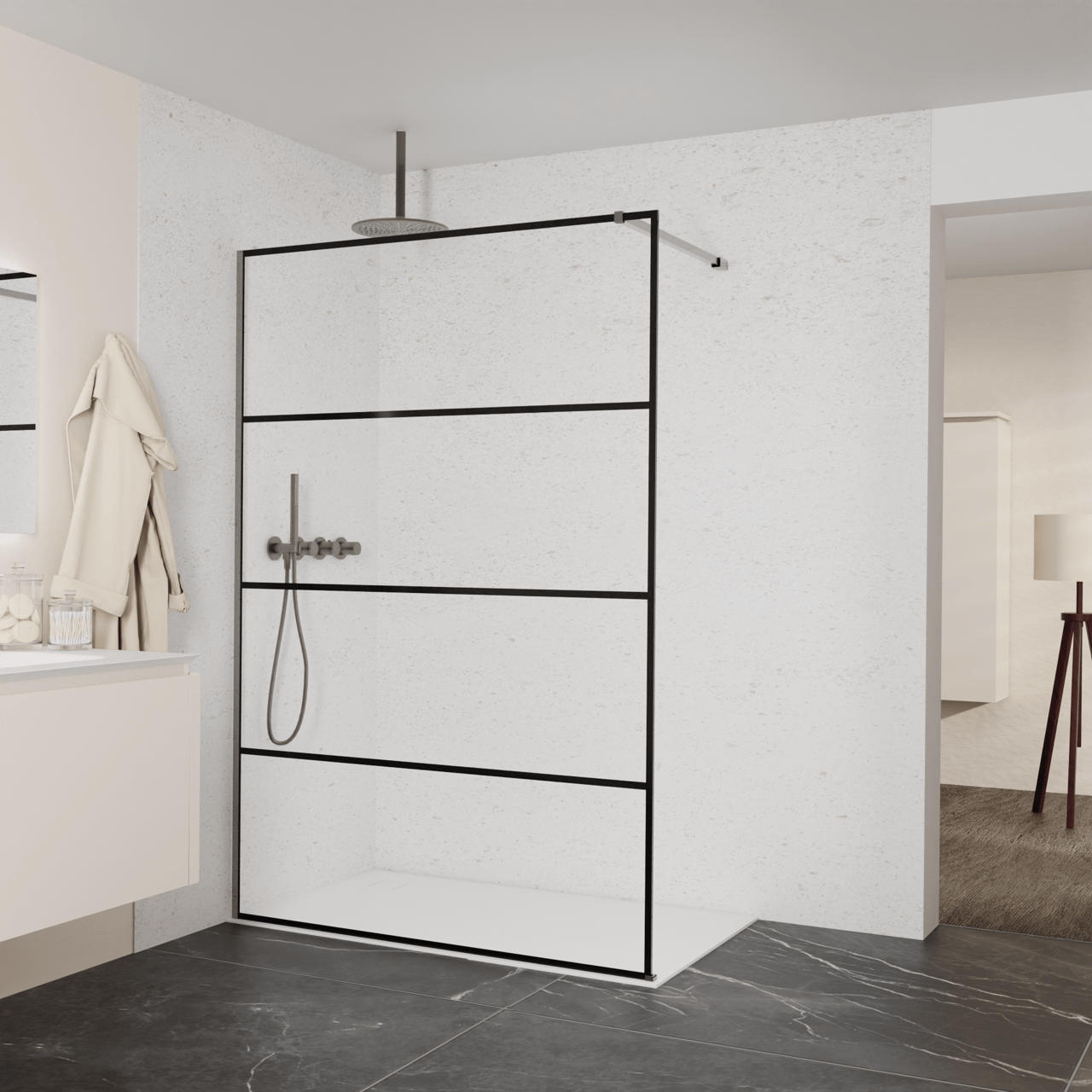 Balmani Modular inloopdouche: 140 x 200 cm, Lined met coating, Brushed GunMetal profielen