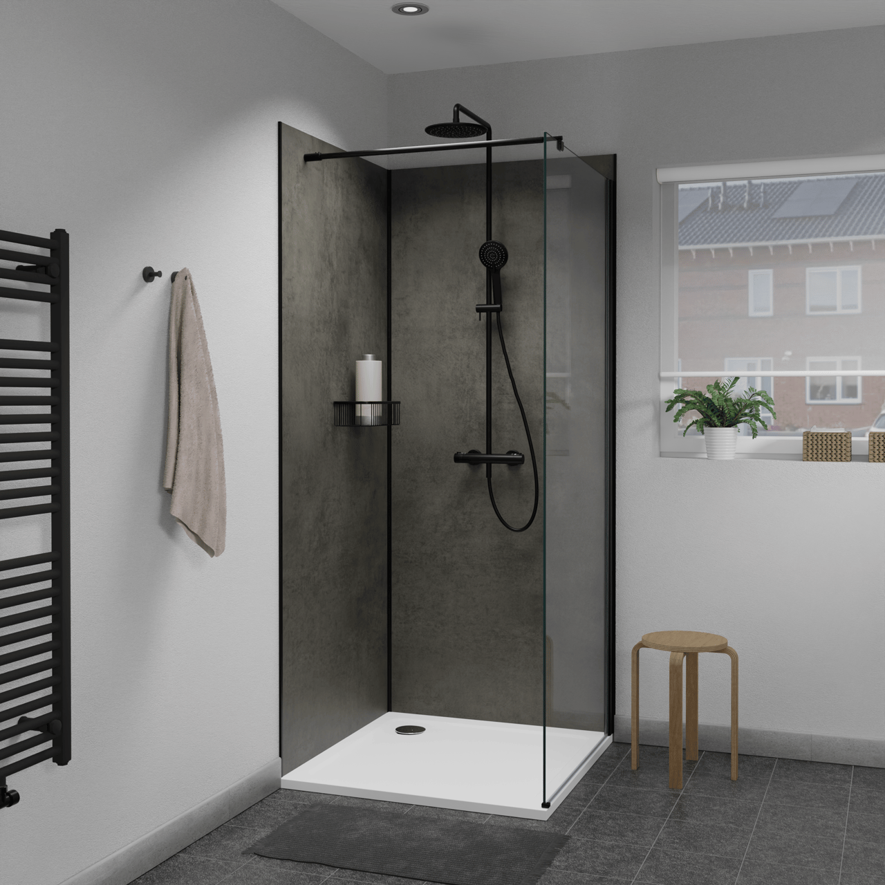 Linie Fresco douchewandbekleding set 2 x 90x210 cm, SPC, Dark Stone
