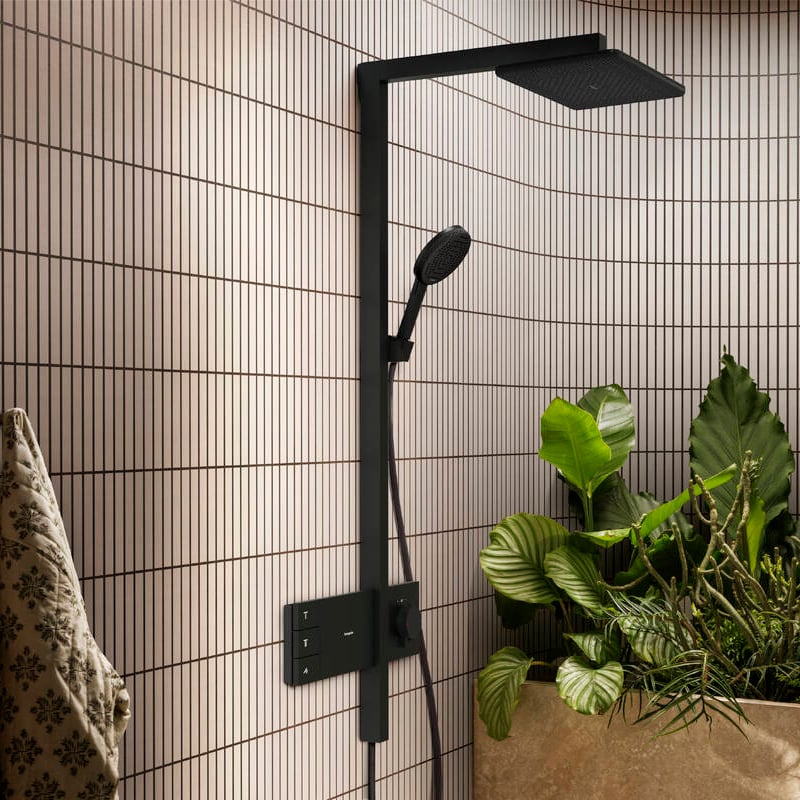 Hansgrohe Raindance Alive Q Showerpipe regendoucheset 210/340 2jets, Ecosmart met Showerselect Comfort Mat Zwart