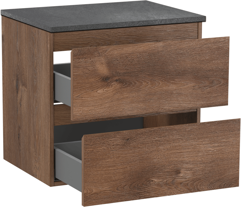 Linie Lado meuble salle de bains suspendu 60 x 46 cm chêne brun avec Lado tablette simple en mélaminé ardoise gris