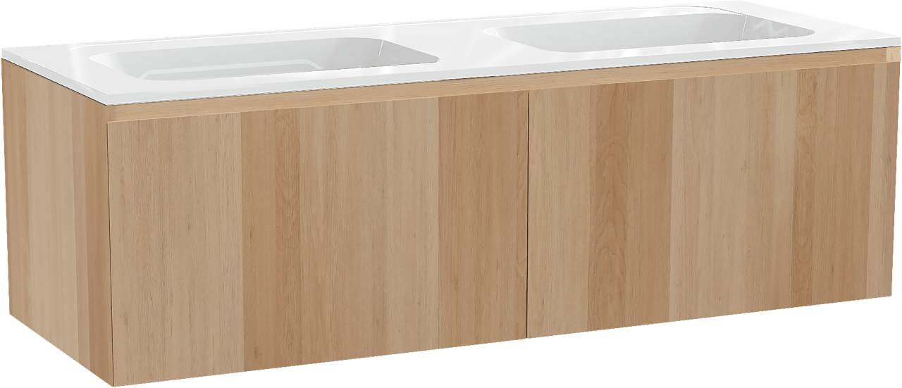 Balmani Idra meuble salle de bains suspendu 150 x 55 cm chêne naturel avec Tablo Strada double vasque en marbre composite blanc brillant