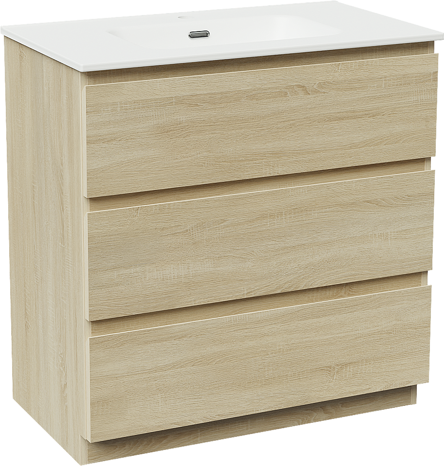 Linie Lado meuble salle de bains à poser 80 x 46 cm chêne blanc avec Baro plan simple en porcelaine blanc mat