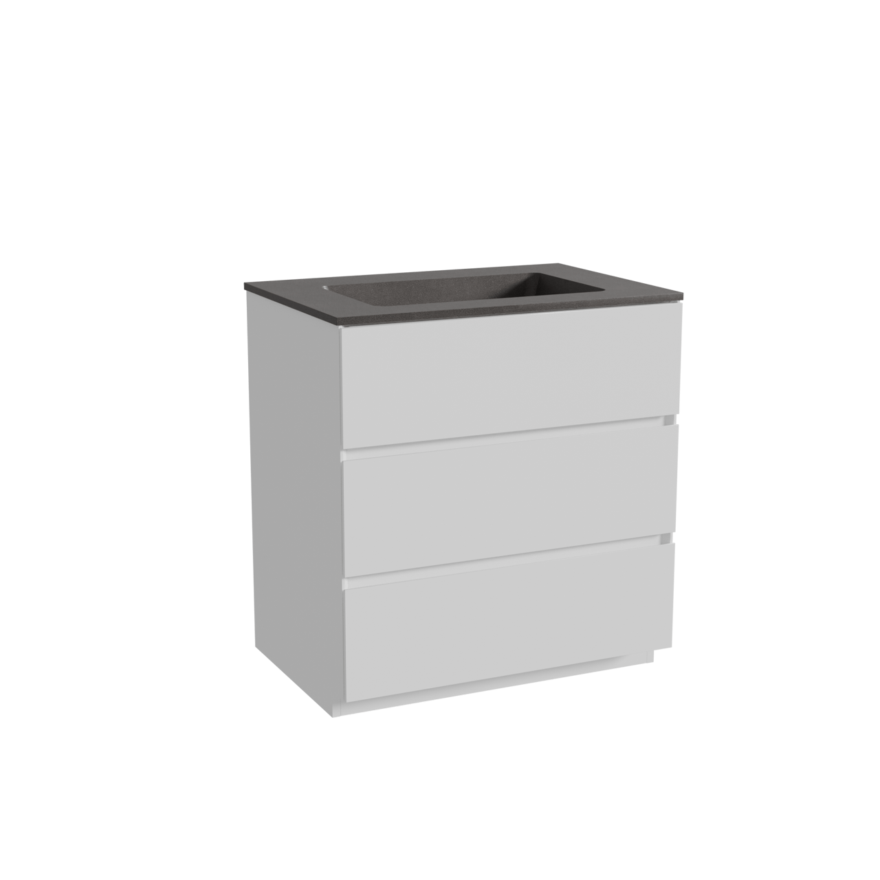 Storke Edge staand badkamermeubel 75 x 52 cm mat wit met Scuro enkele wastafel in kwarts mat zwart