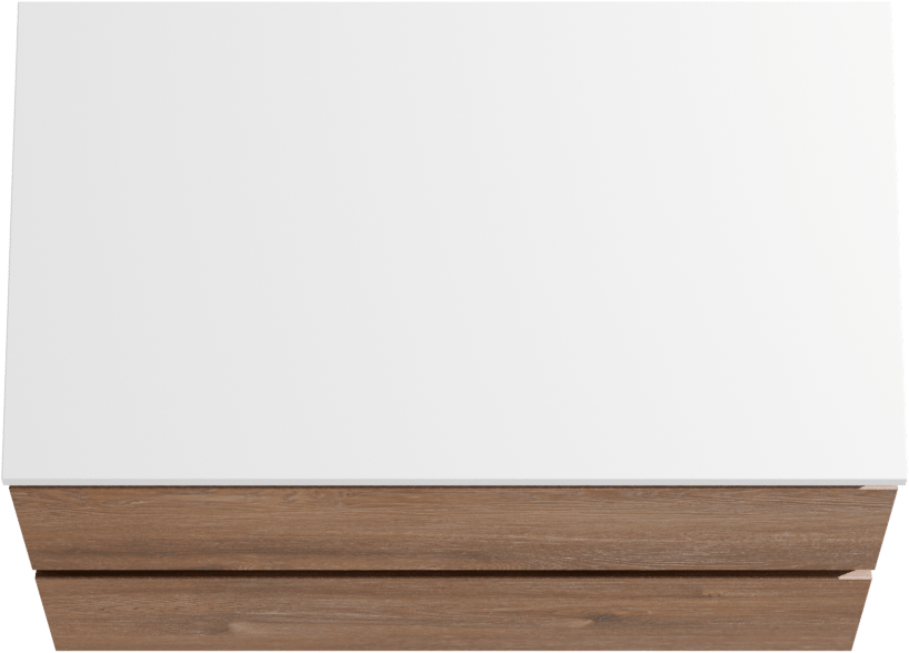Linie Lado zwevend badkamermeubel 80 x 46 cm bruine eik met Lado enkel tablet in composietmarmer glanzend wit