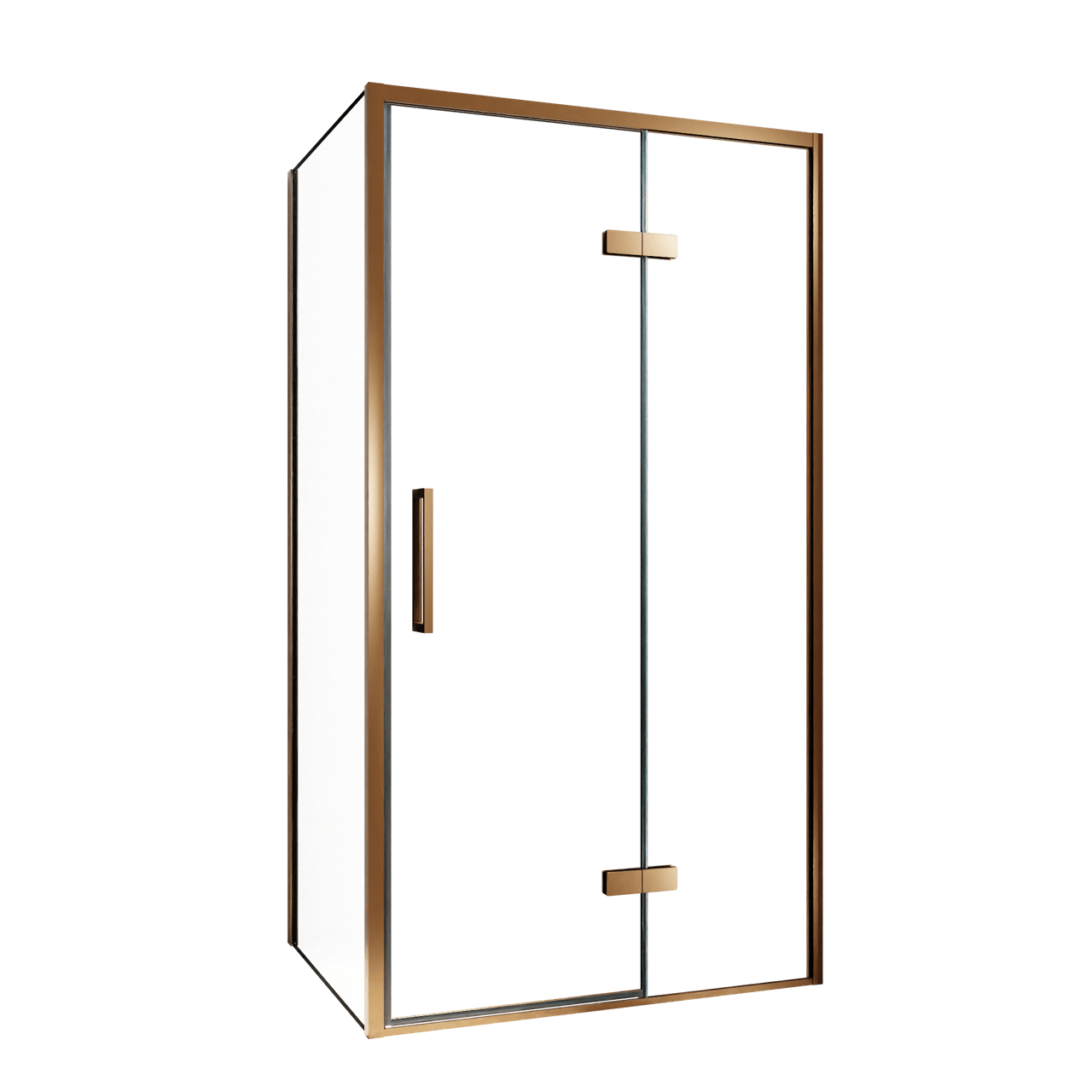 Balmani Senses Design douche en coin avec porte pivotante à droite et paroi latérale fixe, 100 x 100 cm, Verre transparent, Profil Brushed Rosegold