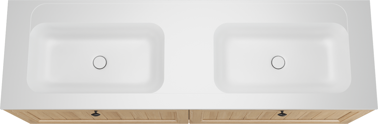 Balmani Lemon meuble salle de bains suspendu 180 x 55 cm, plaqué chêne naturel avec Tablo Strada double vasque en blanc mat