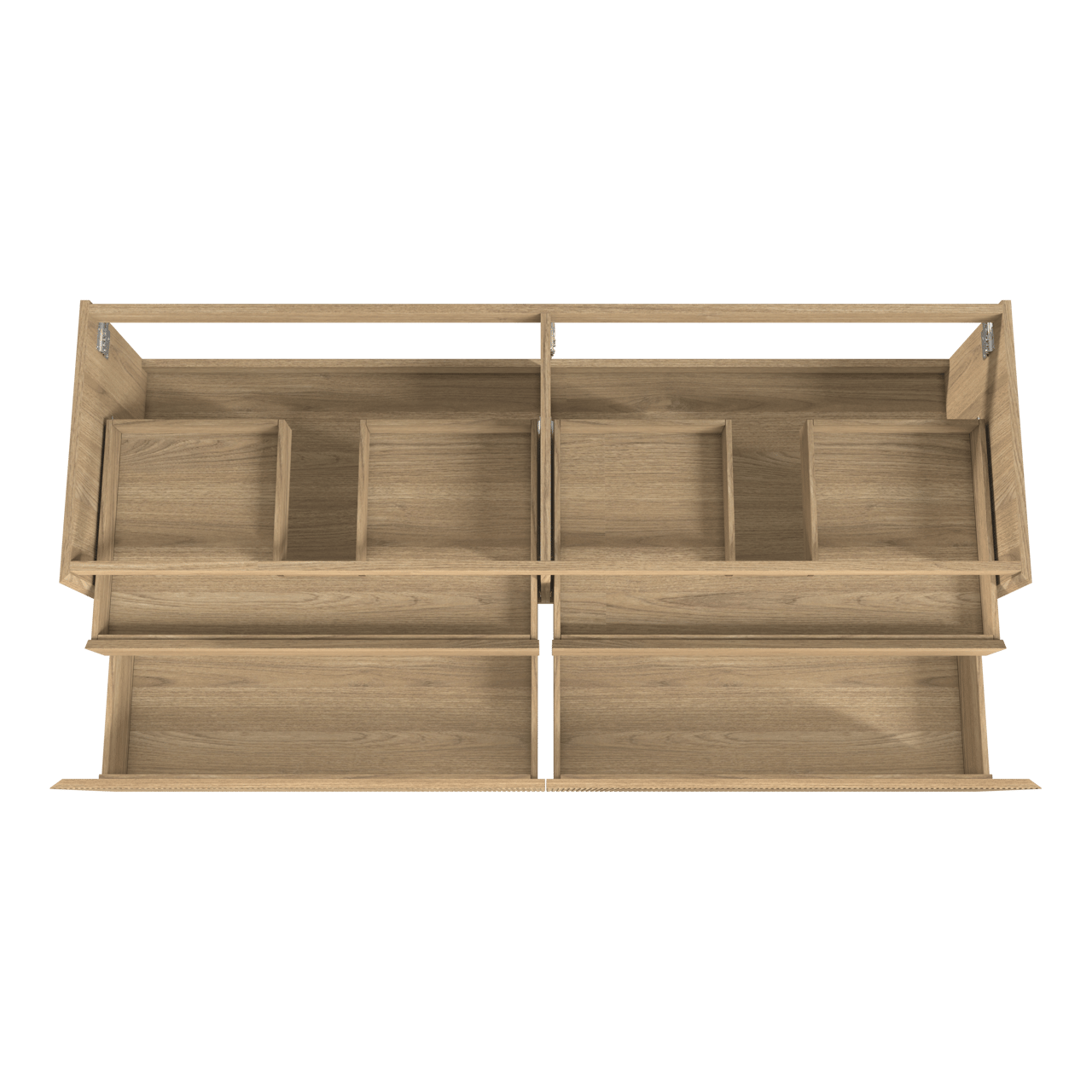 Balmani Fila hängender Waschbeckenunterschrank: 180 x 55 cm, Eiche Natur, Furnierholz, 4 Schubladen