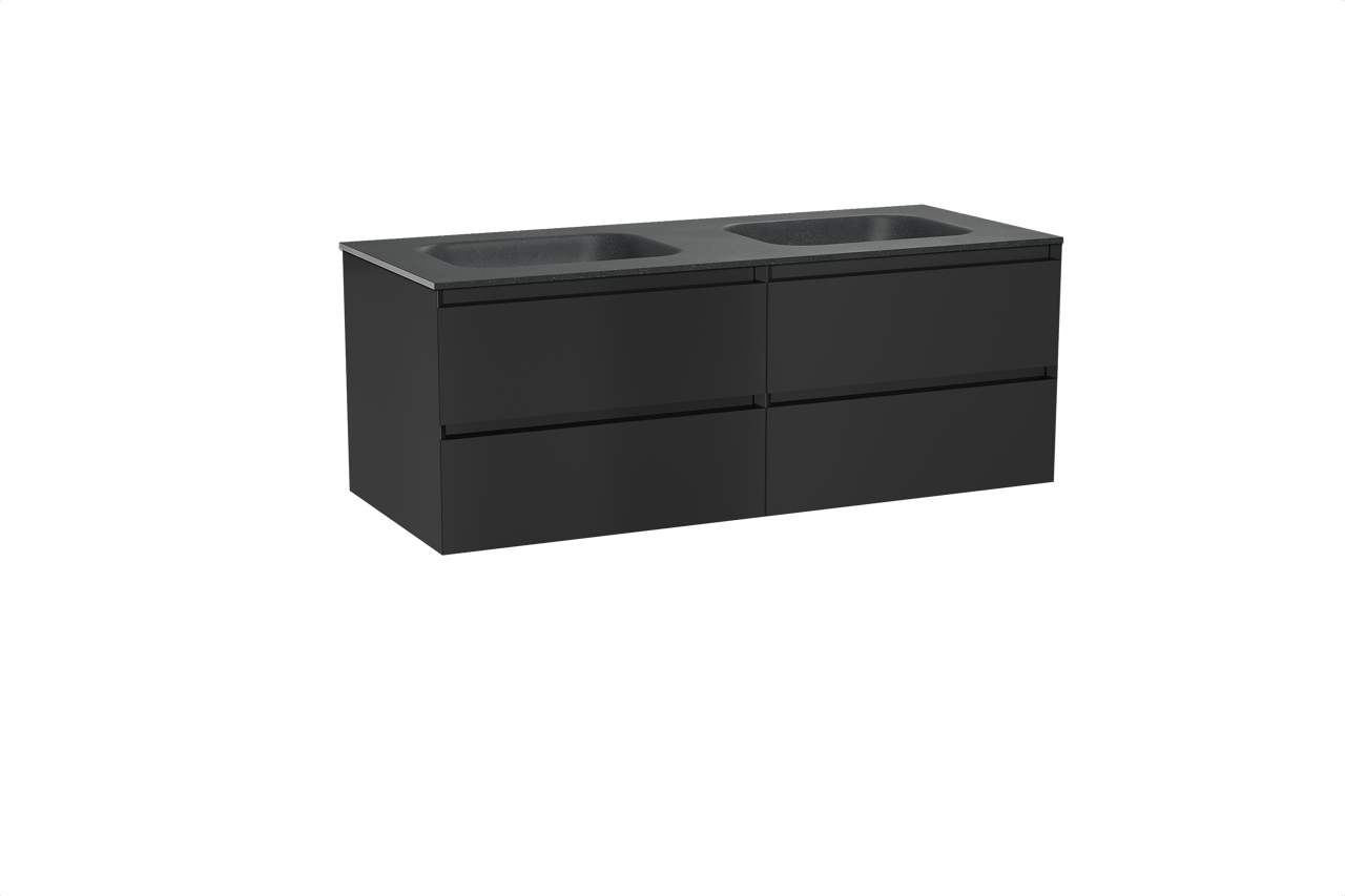 Balmani Mitra meuble salle de bains suspendu 135 x 55 cm noir mat avec Tablo Arcato double vasque en granit noir