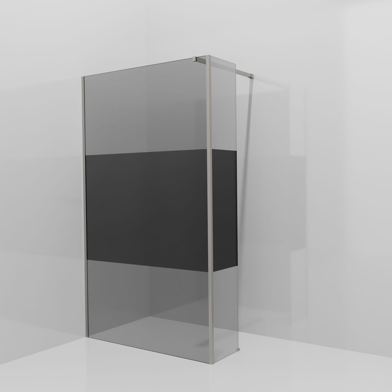 Balmani Modular Walk-In Dusche mit fester Seitenwand: 120 x 200 cm, Rauchglas mit mattiertem Streifen, Profil Brushed Inox