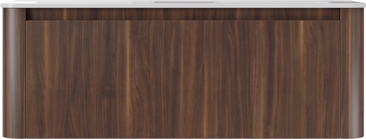 Storke Soft zwevend badkamermeubel 140 x 46 cm notelaar met Kera Soft dubbele wastafel in porselein glanzend wit