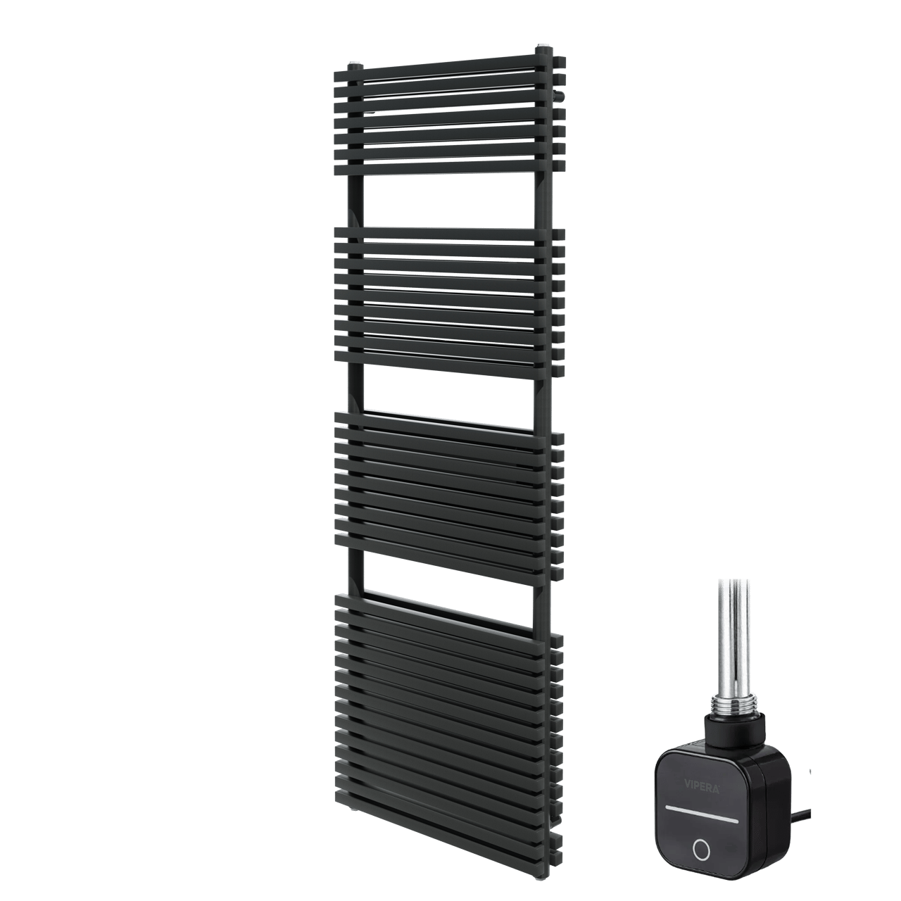 Vipera Vesuvio dubbele handdoekradiator 60 x 180 cm elektrische verwarming mat zwart zij- en middenaansluiting 1500W, weerstand inbegrepen