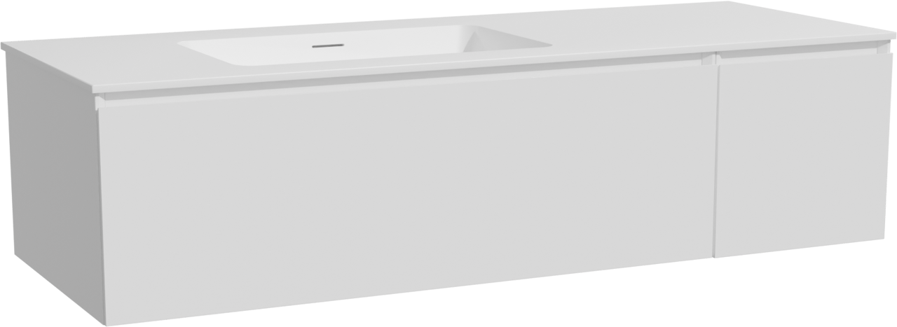 Storke Edge hängendes Möbelstück Set: 140 x 52 cm, Weiß glänzend, mit Mata Waschtisch links, Solid Surface Weiß matt