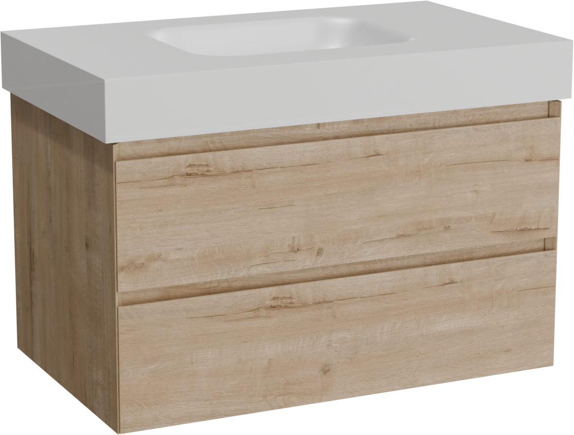 Balmani Mitra meuble salle de bains suspendu 90 x 55 cm chêne brut avec Arcato plan simple en solid surface blanc mat