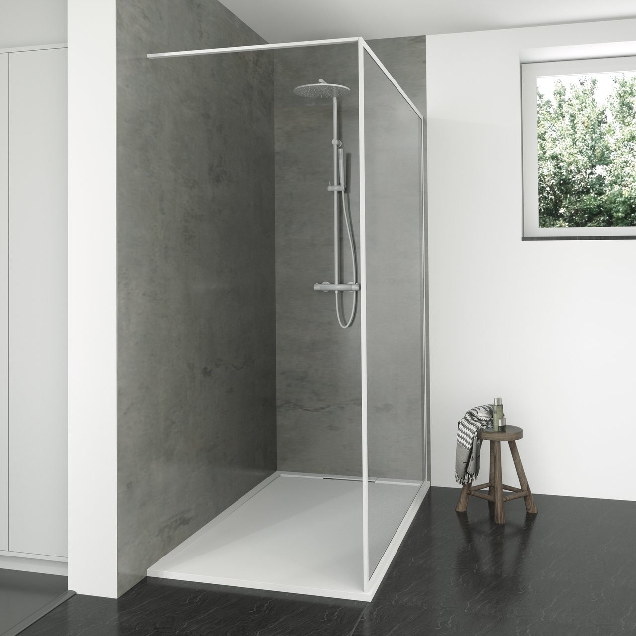 Balmani Framed inloopdouche 160 x 210 cm helder glas mat wit profiel