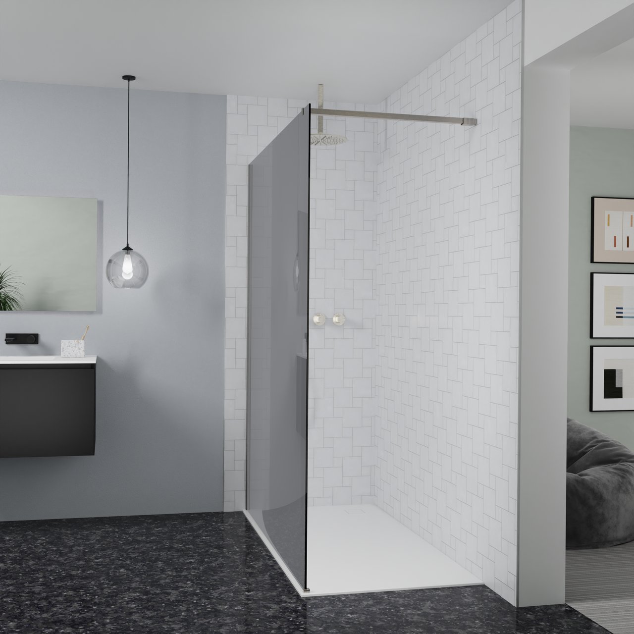 Balmani Modular inloopdouche: 160 x 200 cm, Rookglas met coating, Brushed CoolMetal profielen