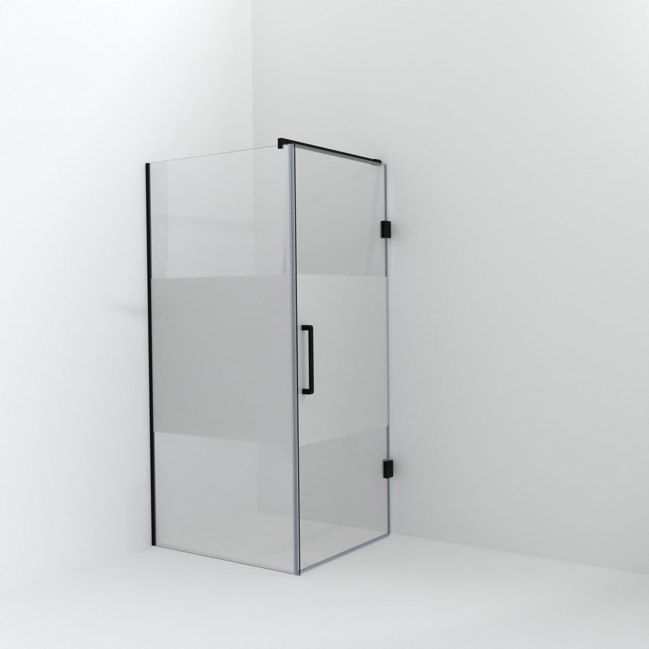 Balmani Modular douche à l'italienne avec porte: 100 x 200 cm avec porte 90 cm, Verre transparent avec bande matte, Profil Noir mat