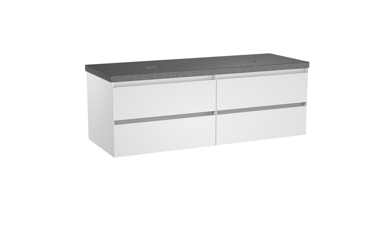 Balmani Mitra meuble salle de bains suspendu 150 x 55 cm blanc mat avec Rock tablette double en granit noir