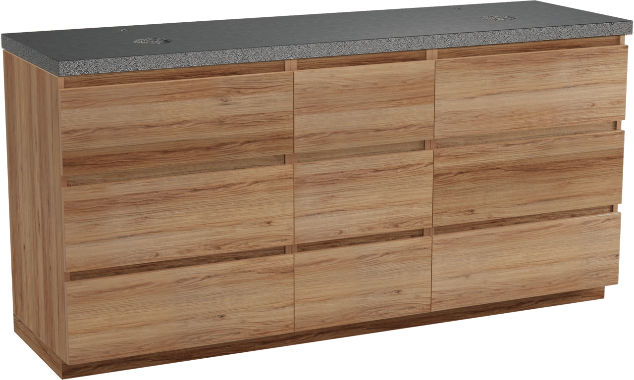 Balmani Lucida meuble salle de bains à poser 180 x 55 cm teck avec Rock tablette double en granit noir