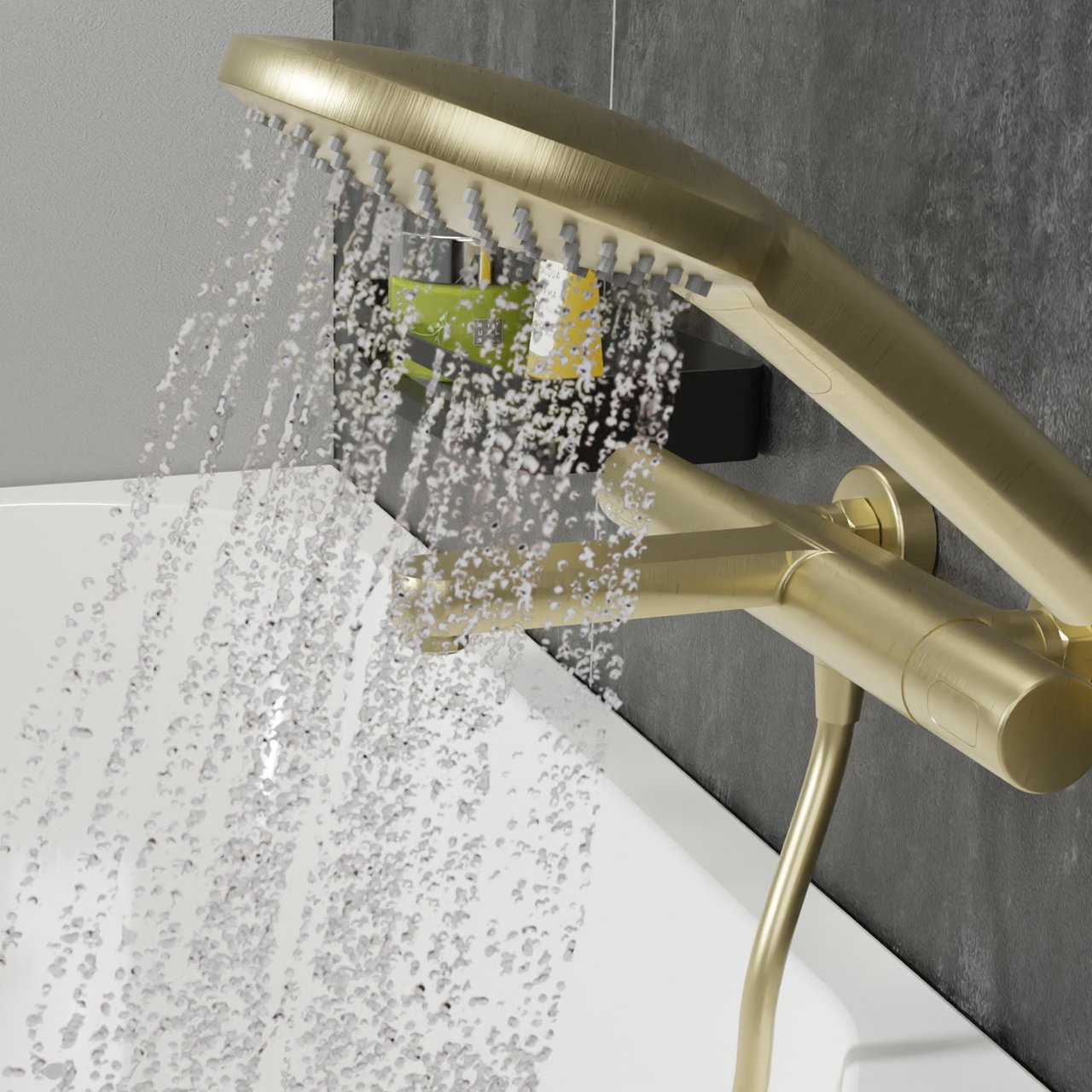 Blaufoss Round Handbrause-Set: 3jet, Brushed Champagne Gold