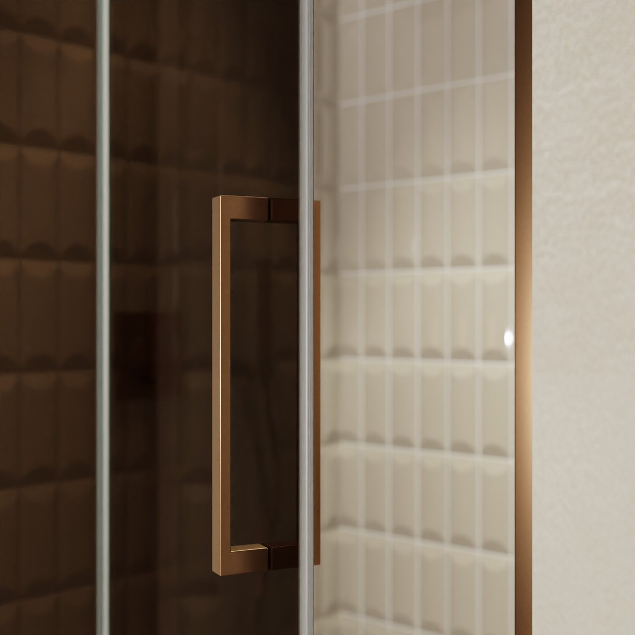 Balmani Senses Design Dusche Drehtür, Links, 120 cm x 210 cm, Bronze, Profil Brushed Rosegold, inklusive Coating