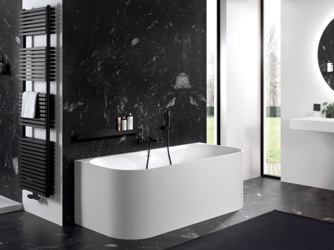 Balmani Finla halfvrijstaand bad 175 x 80 cm Solid Surface mat wit