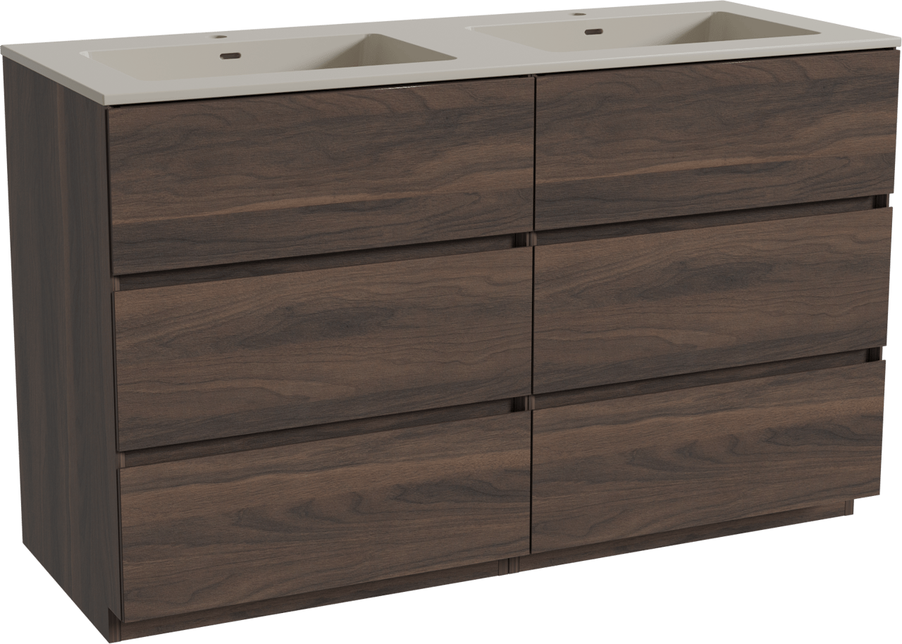 Storke Edge meuble salle de bains à poser 130 x 52 cm noyer avec Diva double vasque en top solid soie grise