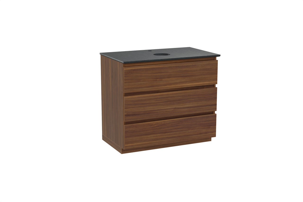 Balmani Lucida meuble salle de bains à poser 90 x 55 cm noyer américain avec Facetta tablette simple en granit noir