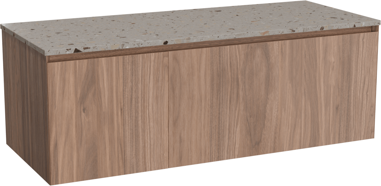 Balmani Idra meuble salle de bains suspendu 135 x 55 cm noyer avec Stretto tablette simple ou double en terrazzo greige terrazzo