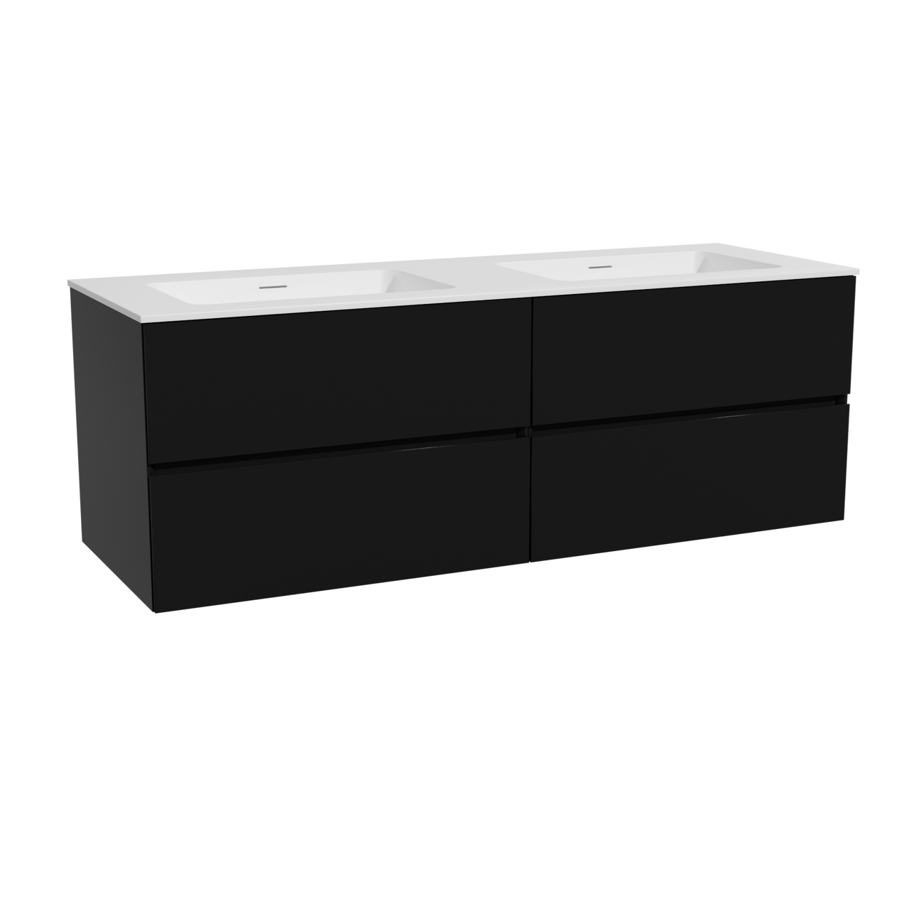 Storke Edge meuble salle de bains suspendu 150 x 52 cm noir mat avec Mata double vasque en solid surface blanc mat