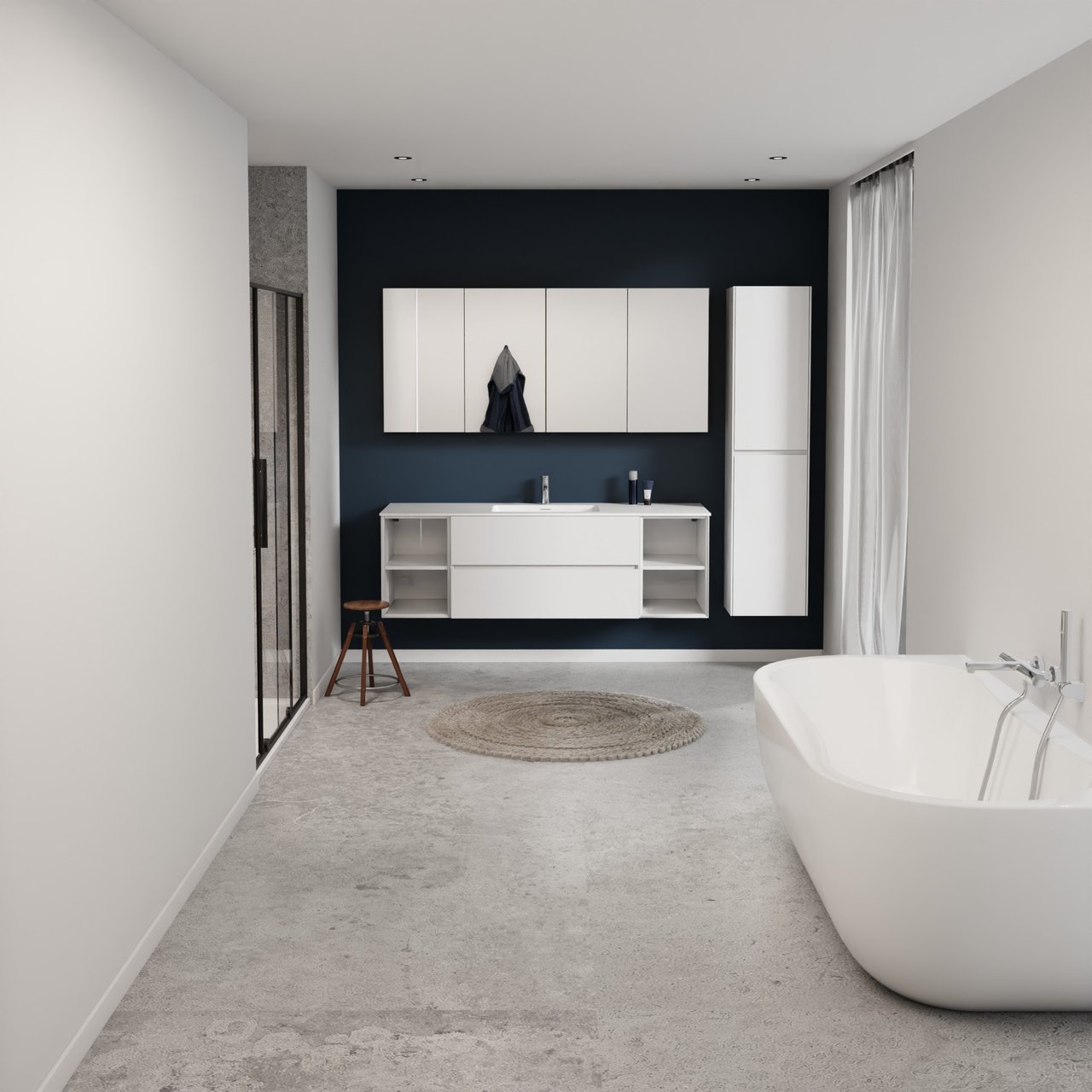 Storke Edge meuble salle de bains suspendu 165 x 52 cm blanc brillant avec Mata plan simple en solid surface blanc mat