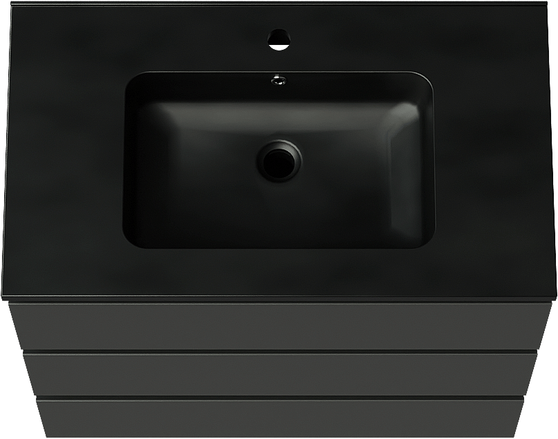 Linie Lado freistehendes Möbelstück Set: 80 x 46 cm, Schwarz matt, mit Vano Einzelwaschtisch, Marmorkomposit Schwarz matt