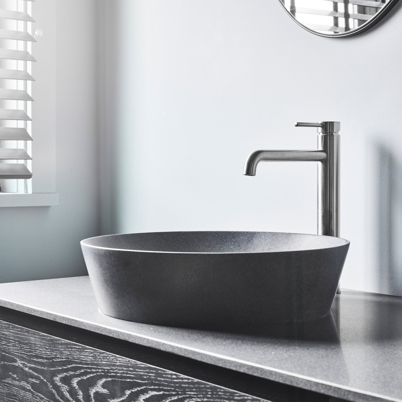 Blaufoss Round verhoogde wastafelkraan Brushed CoolMetal