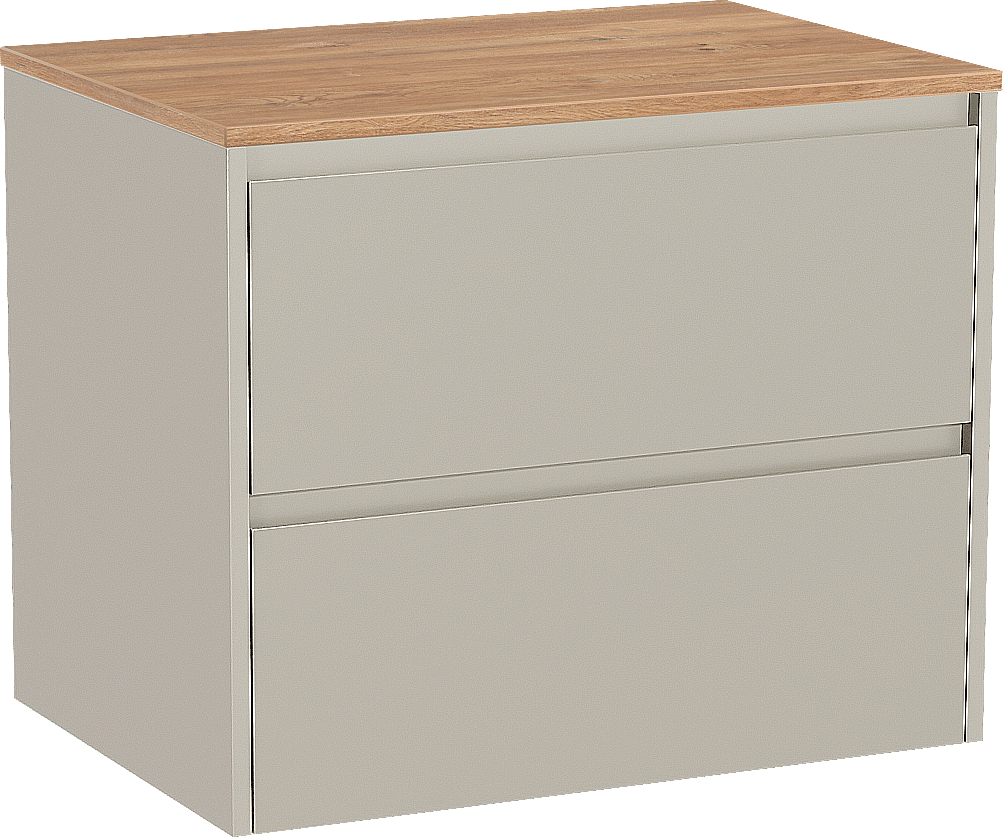 Storke Seda zwevend badmeubel 75 x 52 cm zijdegrijs met Panton enkel wastafelblad in melamine ruw eiken