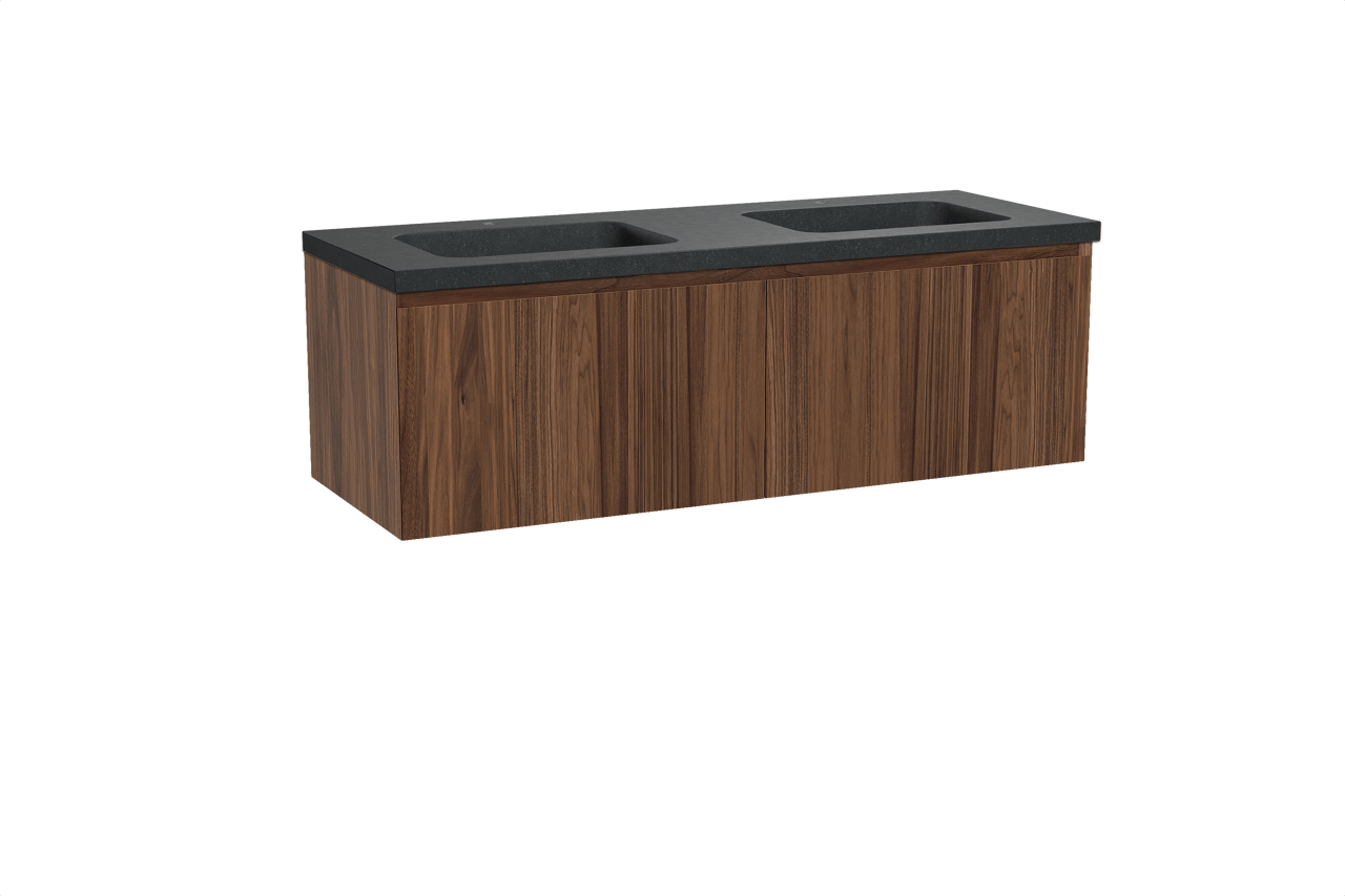 Balmani Idra meuble salle de bains suspendu 150 x 55 cm noyer avec Napoli double vasque en granit noir