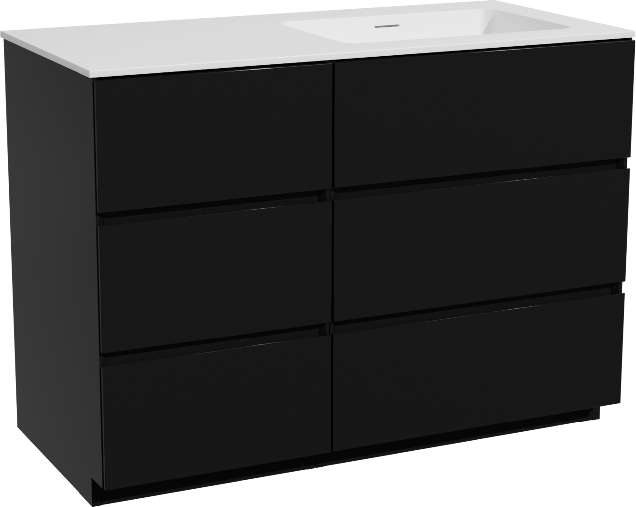 Storke Edge meuble salle de bains à poser 110 x 52 cm noir mat avec Mata plan vasque asymétrique à droite en solid surface blanc mat