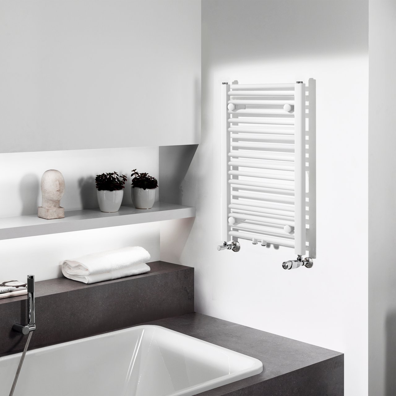 Vipera Kanza sèche-serviettes simple 50 x 80 cm chauffage central Blanc Brillant raccordements latéral et central possibles 448W