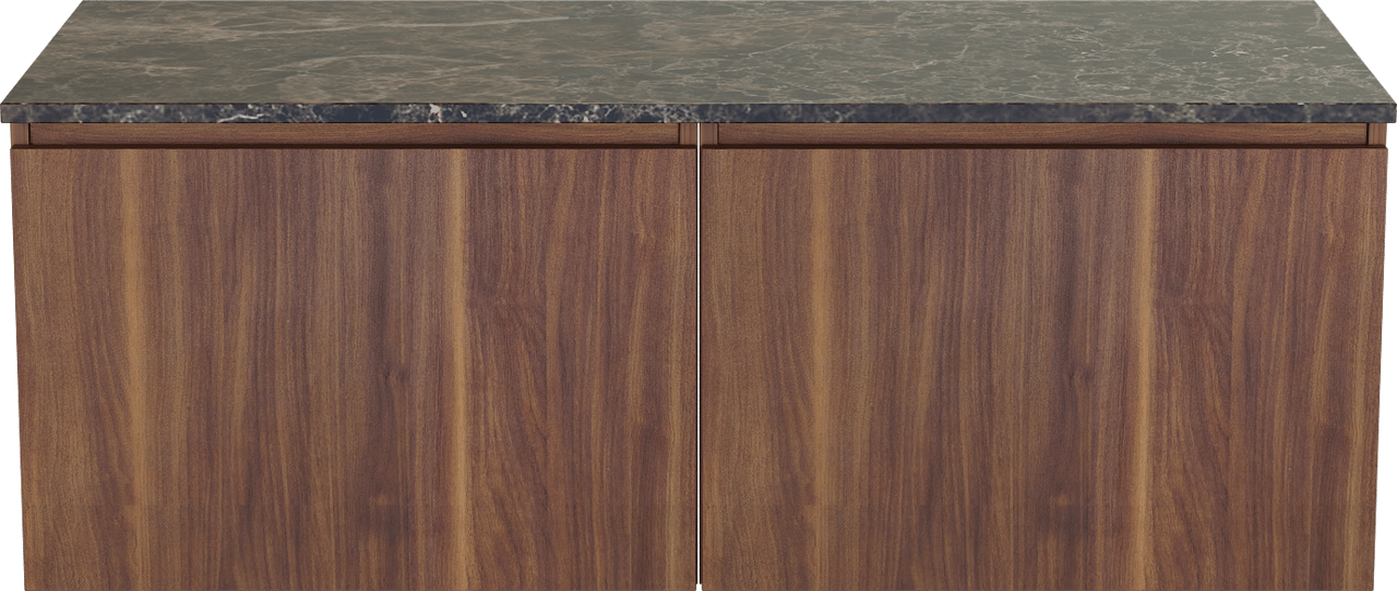 Balmani Sfera meuble salle de bains suspendu 135 x 55 cm noyer américain avec Stretto tablette simple ou double en marbre dark emperador