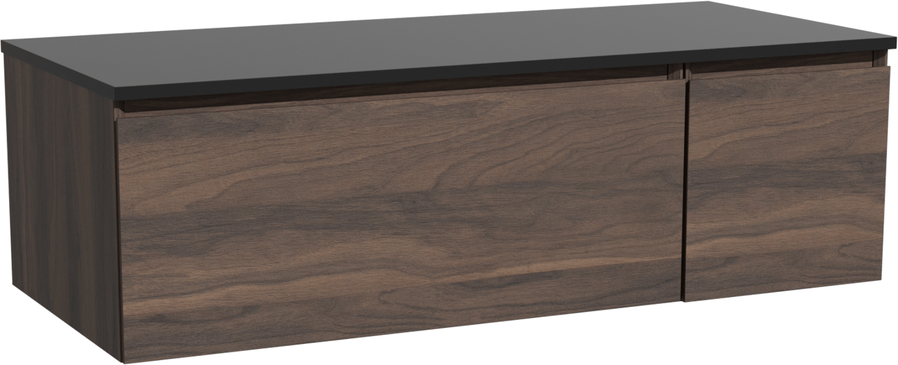 Storke Edge hängendes Möbelstück Set: 120 x 52 cm, Nussbaum, mit Panton Einzel- oder Doppel Waschtischplatte, Pulverbeschichtetes MDF Schwarz matt