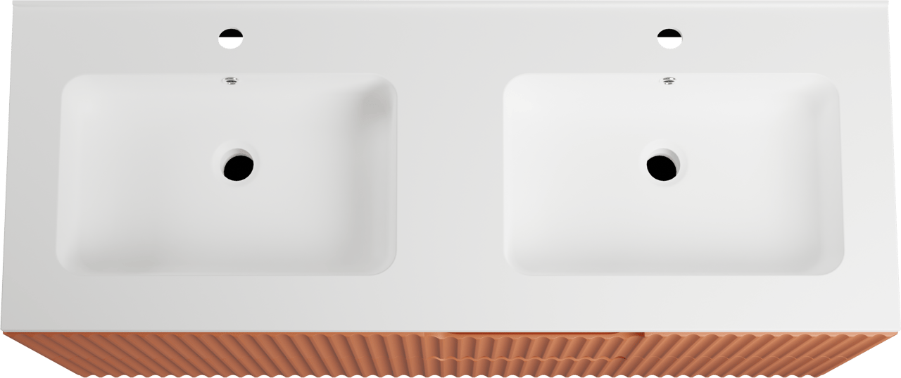 Linie Ribbo zwevend badmeubel 120 x 46 cm cotto met Vano dubbele wastafel in composietmarmer mat wit, Verticale symmetrische ronde ribbel