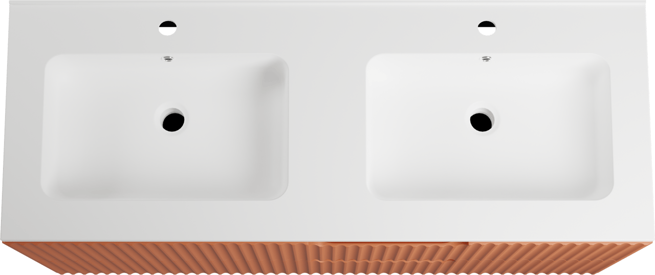 Linie Ribbo zwevend badkamermeubel 120 x 46 cm cotto met Vano dubbele wastafel in composietmarmer mat wit, Verticale symmetrische ronde ribbel