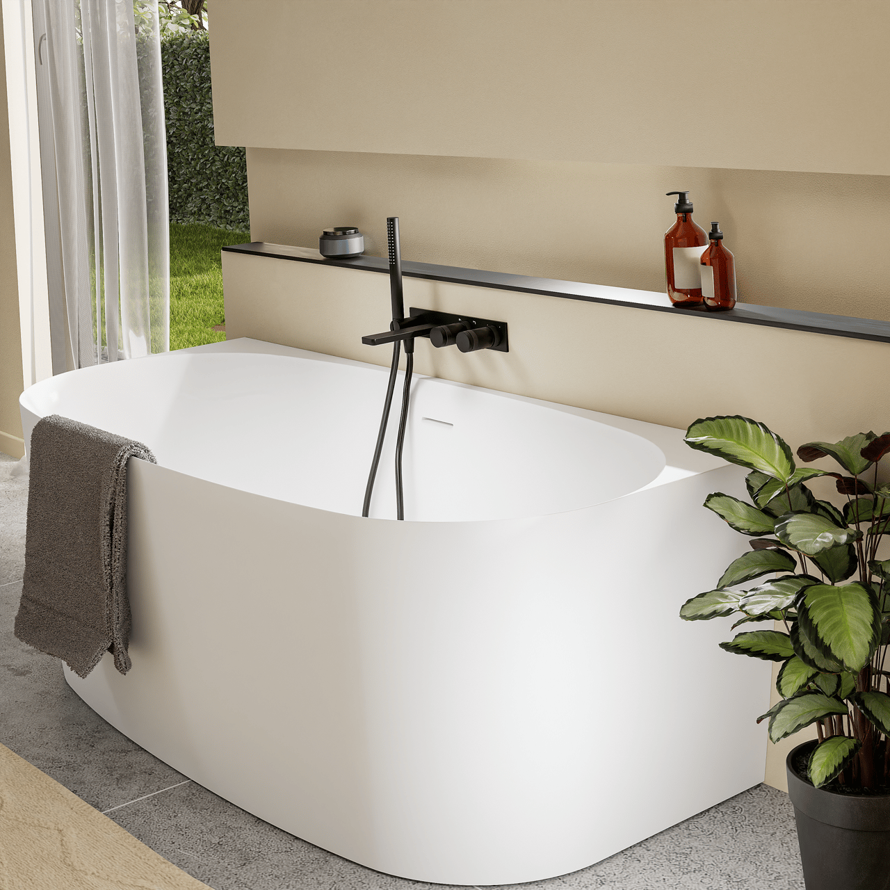 Blaufoss Sonic inbouw badkraan met handdouche mat zwart incl. inbouwelement