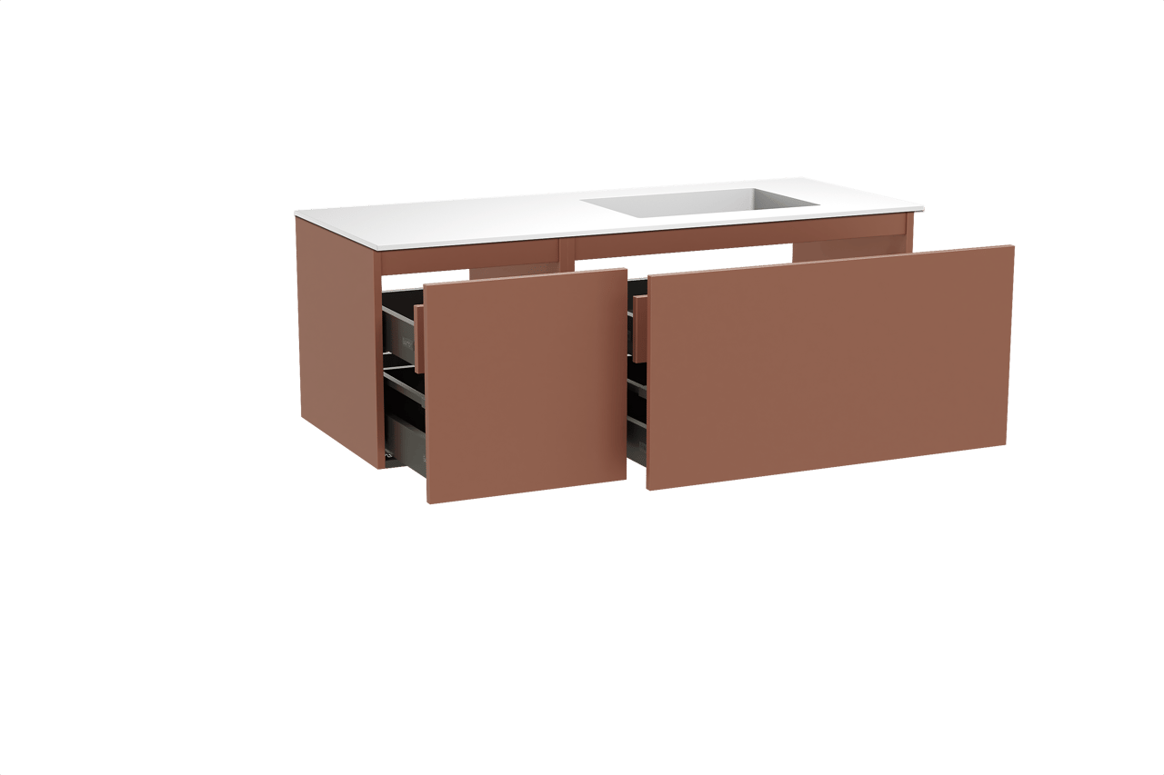 Balmani Sfera hängendes Möbelstück Set: 135 x 55 cm, Cotto, mit Tablo Stretto Waschtisch rechts, Solid Surface Weiß matt