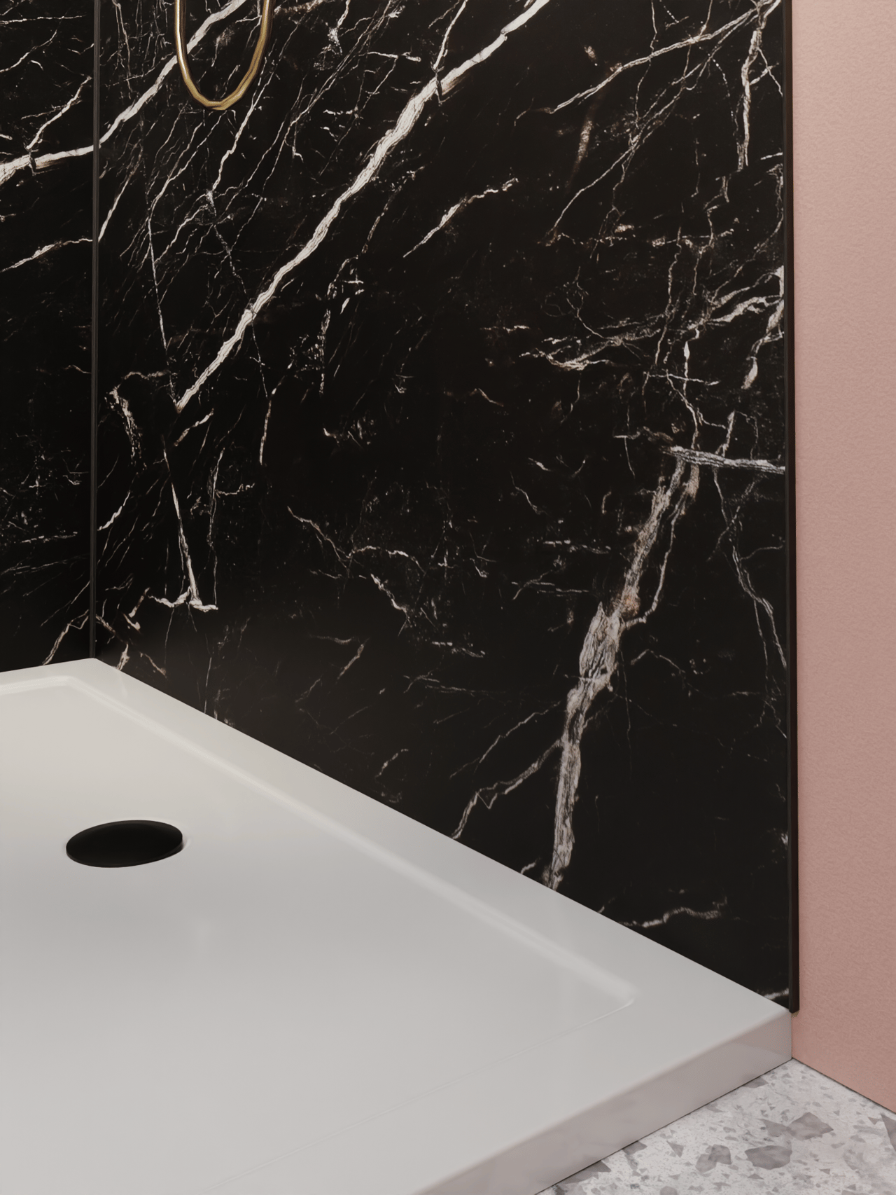 Luca Varess Artdeco douchewandpaneel 90 x 244 cm alu-composiet zwarte marmerlook