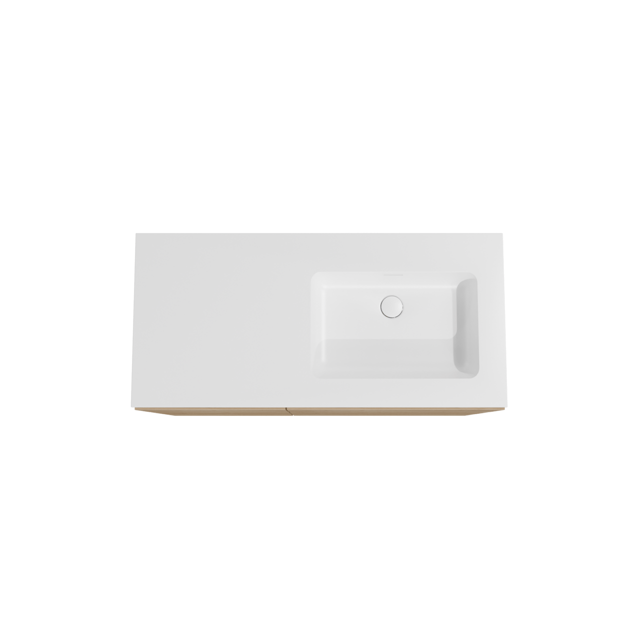 Storke Edge staand badmeubel 110 x 52 cm ruw eiken met Mata asymmetrisch rechtse wastafel in solid surface mat wit